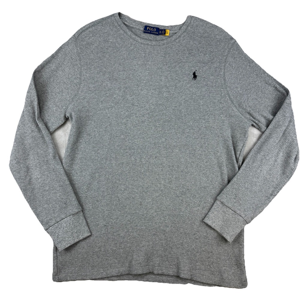 Polo Ralph Lauren Men XL Gray Waffle Knit‎ Long Sleeve Thermal Shirt 100% Cotton